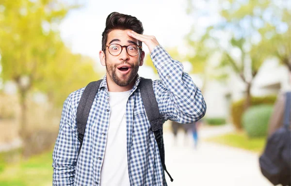 Förvånad Student Man Utomhus — Stockfoto