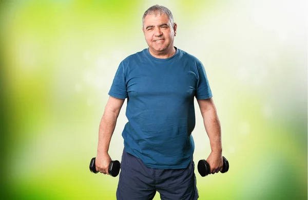 Mature Man Doing Exercise Dumbbell — Stock Photo, Image