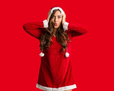 Şaşırttı ve şok tam vücut genç santa düzgün vücutlu kadın