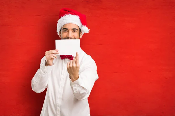 Joven Vestido Con Sombrero Santa Claus Día Navidad — Foto de Stock