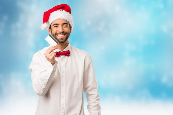 Joven Vestido Con Sombrero Santa Claus Día Navidad — Foto de Stock