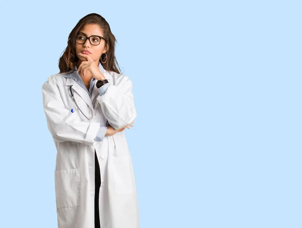 Full Body Young Doctor Woman Doubting Confused — Stock Photo, Image