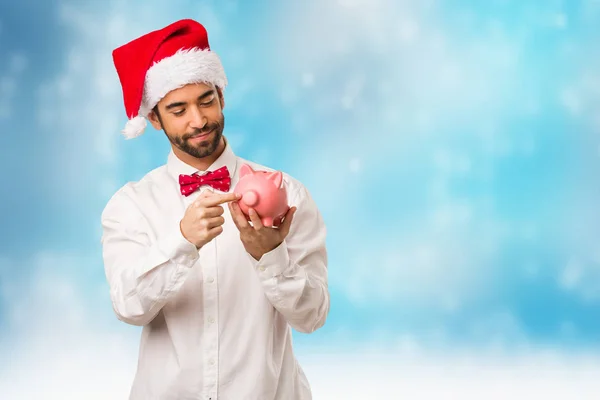 Junger Mann Mit Weihnachtsmann Hut Heiligabend — Stockfoto