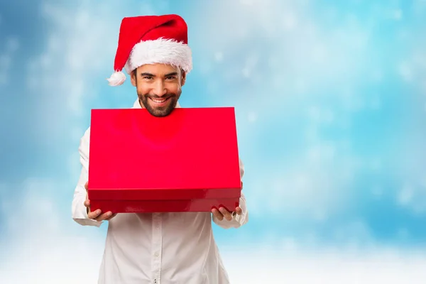 Jeune Homme Portant Chapeau Père Noël Jour Noël — Photo