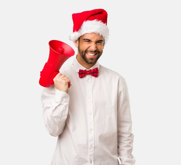 Young Man Wearing Santa Claus Hat Christmas Day — Stock Photo, Image