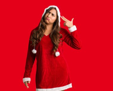 Tam vücut genç santa curvy kadının intihar jest yapması