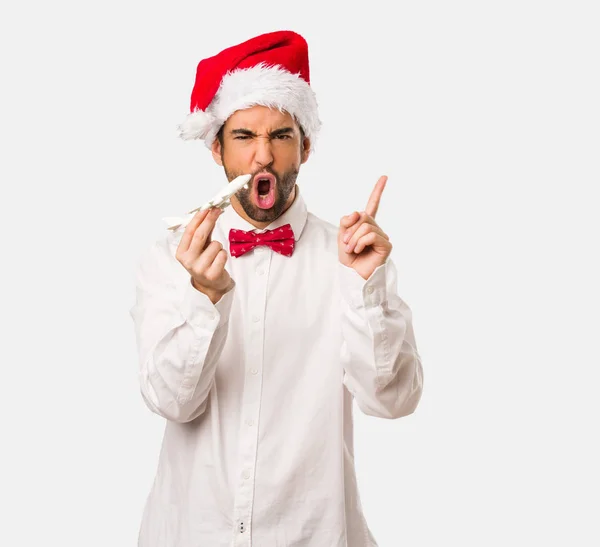 Young Man Wearing Santa Claus Hat Christmas Day — Stock Photo, Image