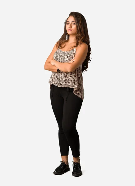 Full Body Young Curvy Size Woman Looking Straight Ahead — Stock Photo, Image