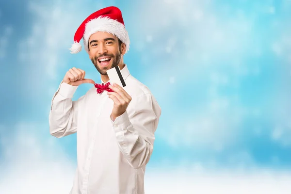 Jovem Usando Chapéu Papai Noel Dia Natal — Fotografia de Stock