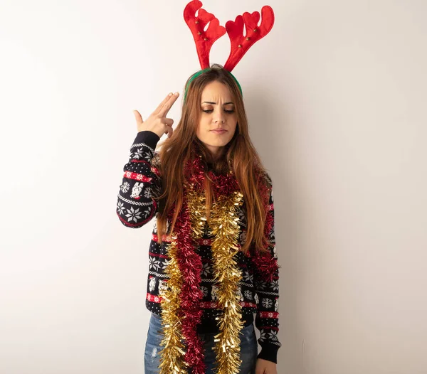 Молодая Красивая Женщина Рождественской Одежде Совершает Самоубийство — стоковое фото