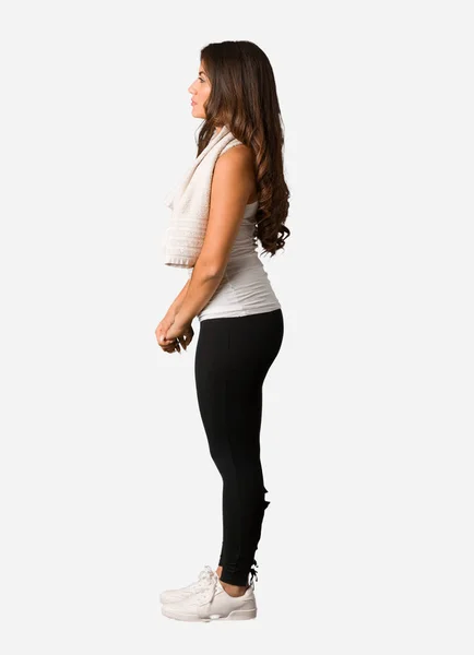 Cuerpo Completo Joven Fitness Mujer Con Curvas Lado Mirando Hacia — Foto de Stock