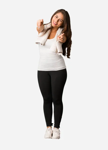 Cuerpo Completo Joven Fitness Mujer Con Curvas Alegre Sonriente — Foto de Stock