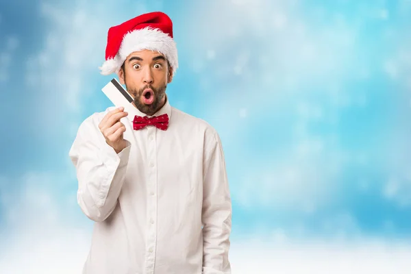 Young Man Wearing Santa Claus Hat Christmas Day — Stock Photo, Image