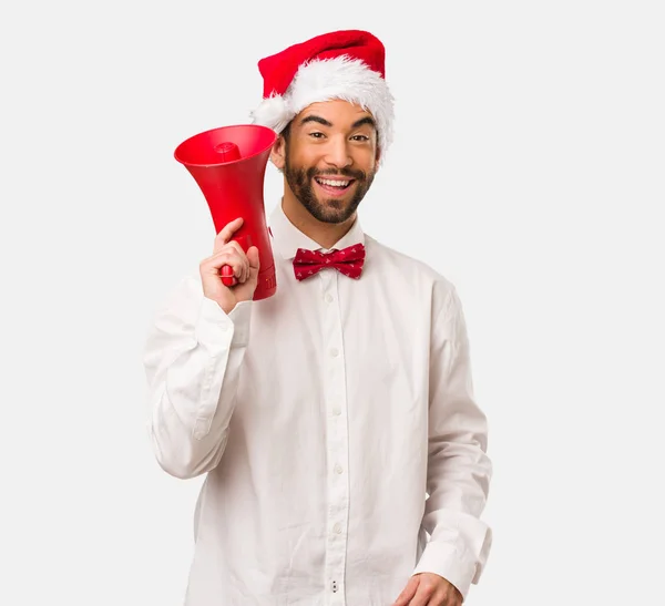 Young Man Wearing Santa Claus Hat Christmas Day — Stock Photo, Image