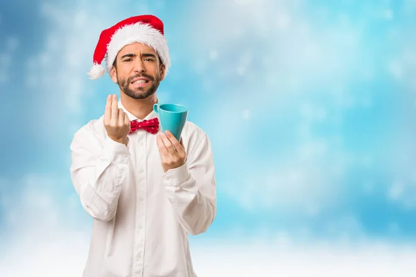 Joven Vestido Con Sombrero Santa Claus Día Navidad — Foto de Stock