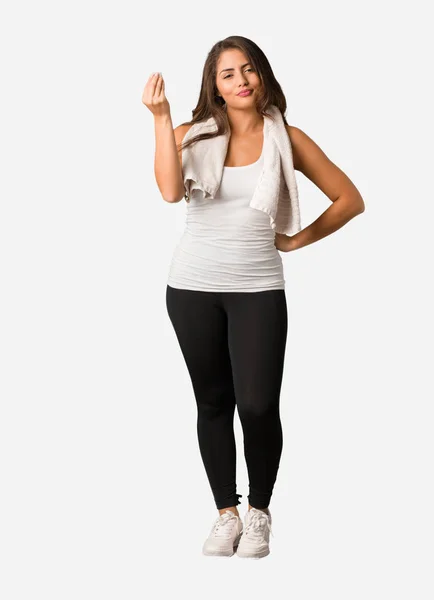 Full Body Young Fitness Curvy Woman Doing Typical Italian Gesture — Stock Photo, Image