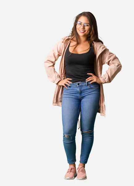 Full Body Young Curvy Woman Hands Hips — Stock Photo, Image