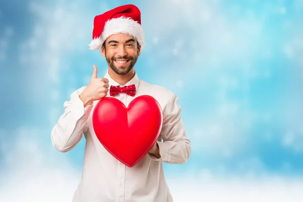 Jeune Homme Portant Chapeau Père Noël Jour Noël — Photo