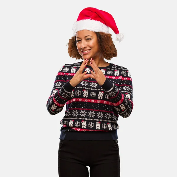 Mujer Negra Joven Suéter Navidad Moda Con Estampado Ideando Plan —  Fotos de Stock