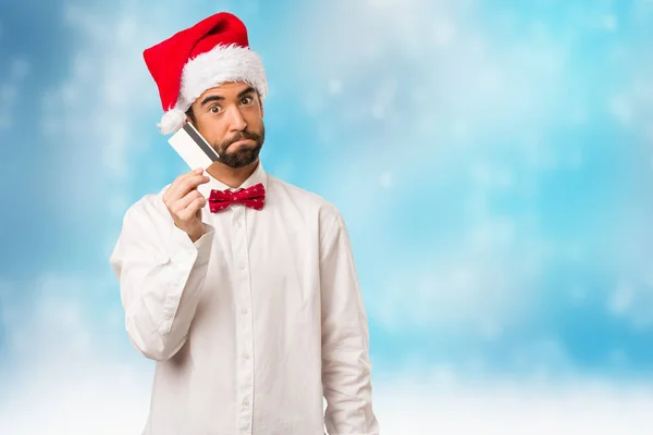 Jeune Homme Portant Chapeau Père Noël Jour Noël — Photo