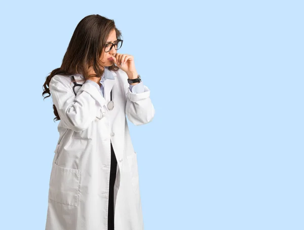 Full Body Young Doctor Woman Coughing Sick Due Virus Infection — Stock Photo, Image