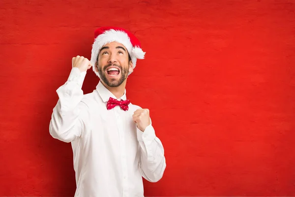 Young Man Wearing Santa Claus Hat Christmas Day — Stock Photo, Image