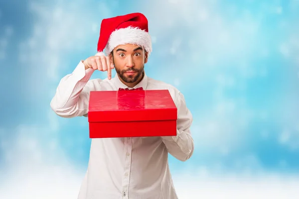 Mladý Muž Klobouk Santa Claus Štědrý Den — Stock fotografie