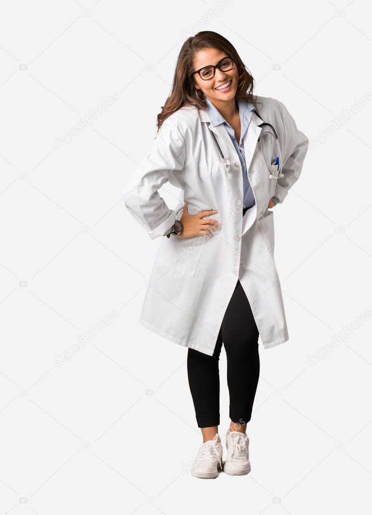 Full body young doctor woman scolding someone very angry