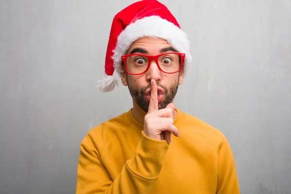 Young Man Celebrating Christmas Day Holding Gifts Keeping Secret Asking — Stock Photo, Image