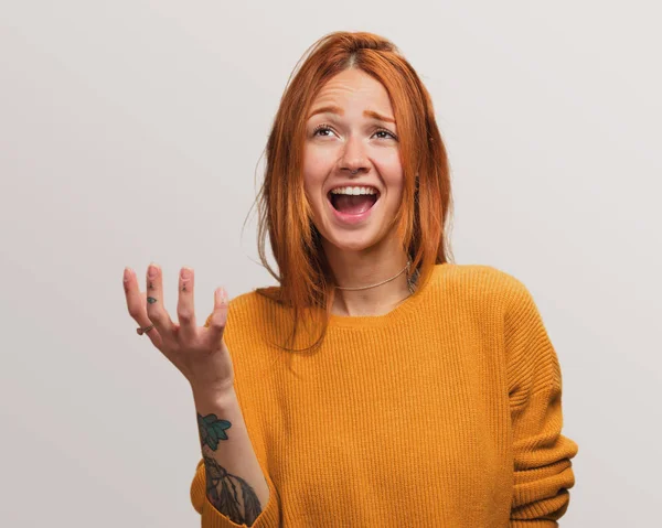 Portrait Pretty Redhead Girl Excited — Stock Photo, Image