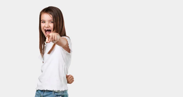 Full Body Little Girl Shouting Laughing Making Fun Another Concept — Stock Photo, Image