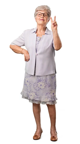 Full Body Senior Woman Showing Number Two Symbol Counting Concept — Stock Photo, Image