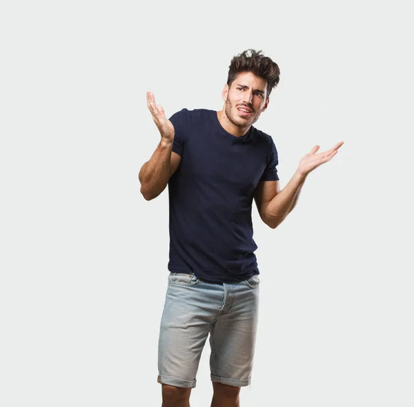 Young Handsome Man Standing Crazy Desperate Screaming Out Control Funny — Stock Photo, Image