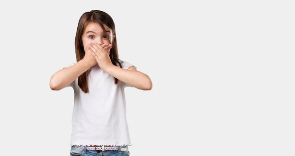 Full Body Little Girl Covering Mouth Symbol Silence Repression Trying — Stock Photo, Image