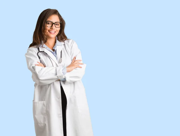 Full Body Young Doctor Woman Crossing Arms Smiling Relaxed — Stock Photo, Image