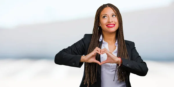Portrait Young Black Business Woman Making Heart Hands Expressing Concept — Stock Photo, Image