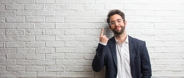 Young Friendly Business Man Showing Number One Symbol Counting Concept — Stock Photo, Image