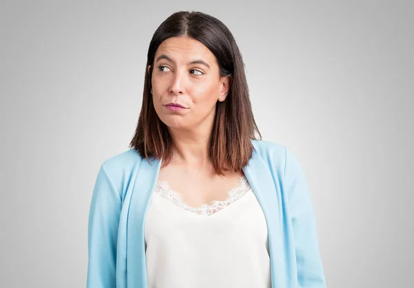 Middle Aged Woman Doubting Confused Thinking Idea Worried Something — Stock Photo, Image