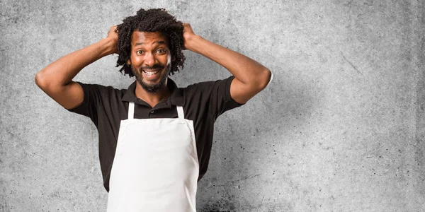 Handsome African American Baker Crazy Desperate Screaming Out Control Funny — Stock Photo, Image