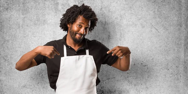 Handsome African American Baker Proud Confident Pointing Fingers Example Follow — Stock Photo, Image