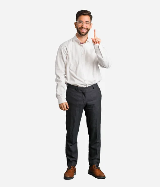 Young Handsome Business Man Showing Number One — Stock Photo, Image