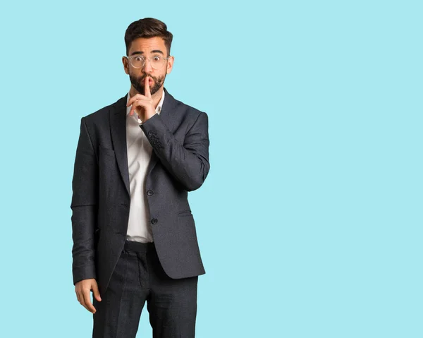 Young Handsome Business Man Keeping Secret Asking Silence — Stock Photo, Image