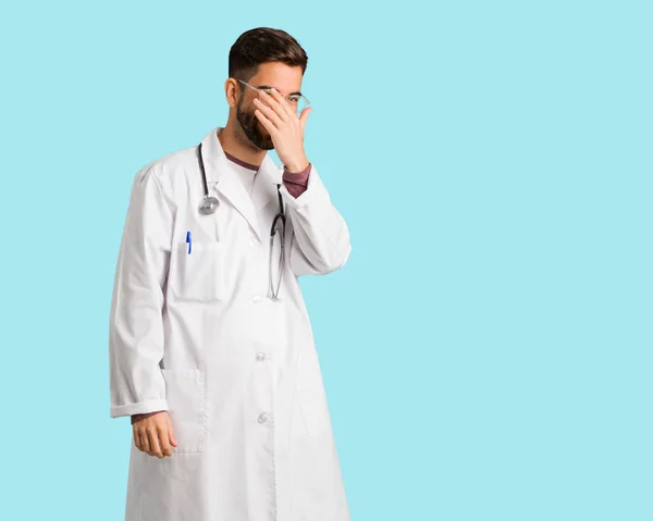 Young Doctor Man Embarrassed Laughing Same Time — Stock Photo, Image