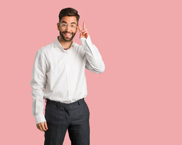 Young Handsome Business Man Fun Happy Doing Gesture Victory — Stock Photo, Image