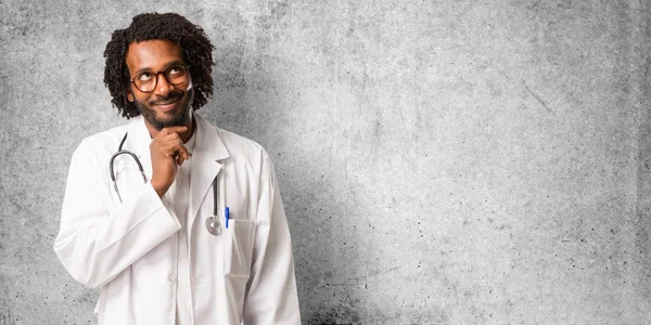Handsome African American Medical Doctor Thinking Looking Confused Idea Would — Stock Photo, Image