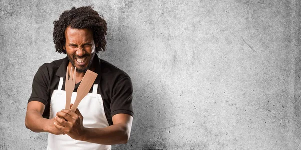 Handsome African American Baker Very Angry Upset Very Tense Screaming — Stock Photo, Image