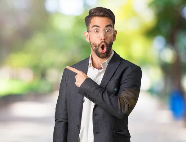 Young Handsome Business Man Pointing Side — Stock Photo, Image