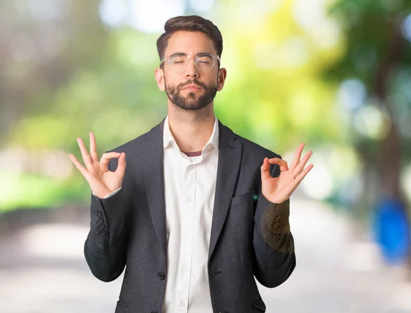 Young Handsome Business Man Performing Yoga — Stock Photo, Image