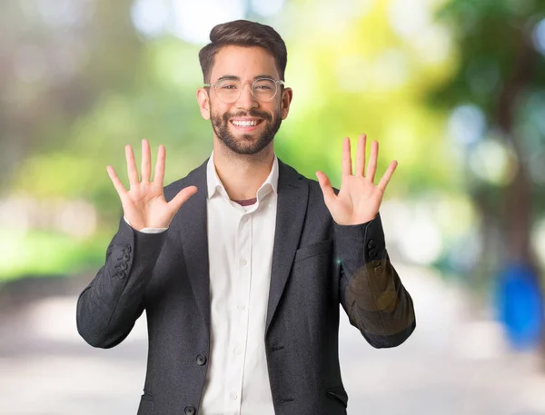 Joven Hombre Negocios Guapo Mostrando Número Diez — Foto de Stock