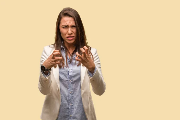 Caucasien Entreprise Jeune Femme Colère Bouleversé — Photo